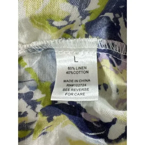 Harve Benard Womens‎ Linen Blend Top Size Large Watercolor Floral Button Up - Picture 4 of 9